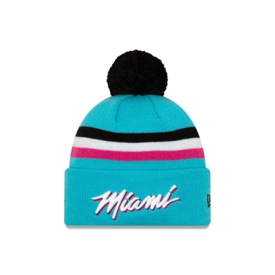 Blue Miami Heat Hat - New Era NBA 2019 NBA Authentics City Series Pom Knit Beanie USA6137859